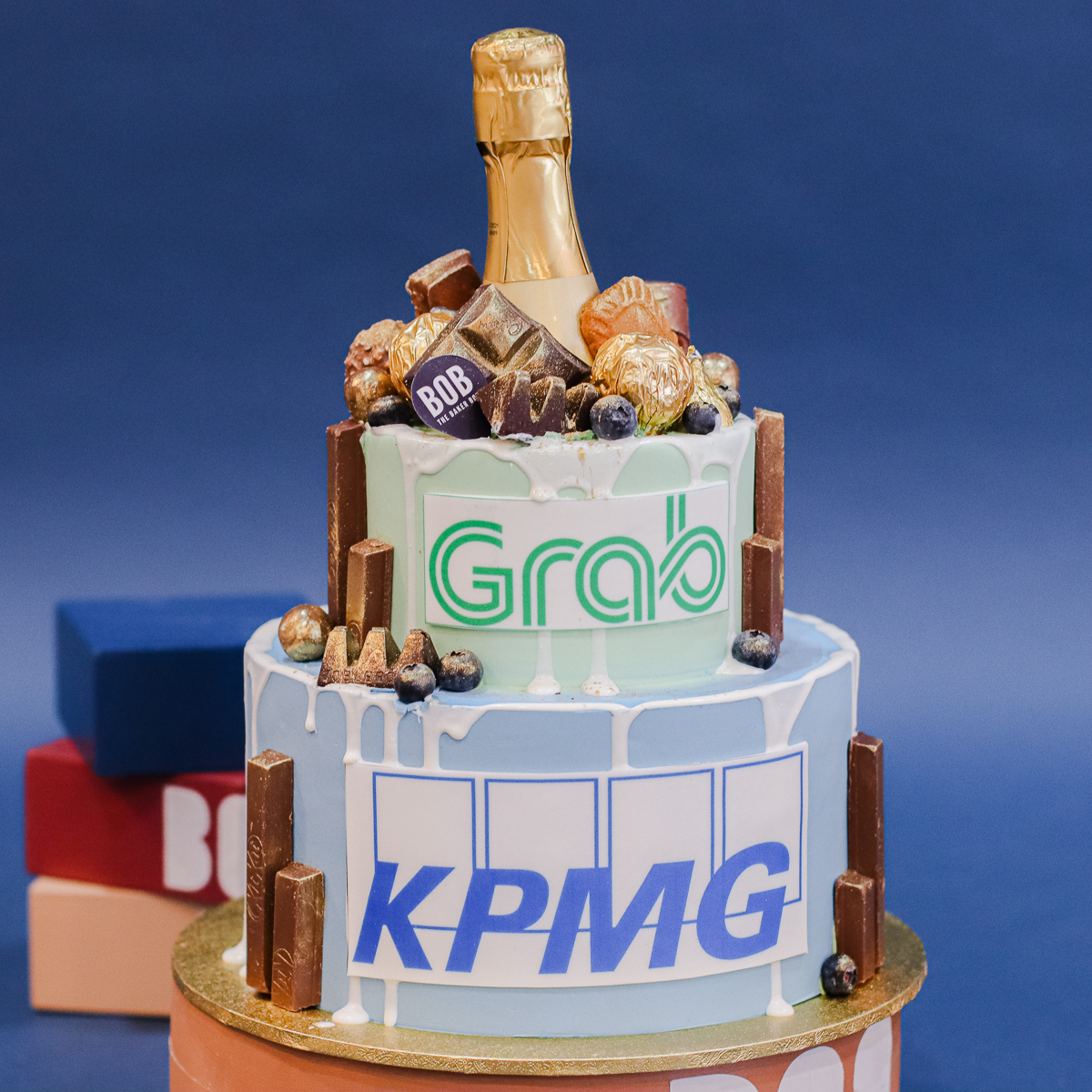 Pastel Champagne Cake with Company Logo